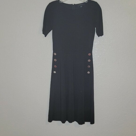 Ann Taylor Black Jersey Button Accent Jersey Midi Dress Size 0 Petite - Picture 2 of 12